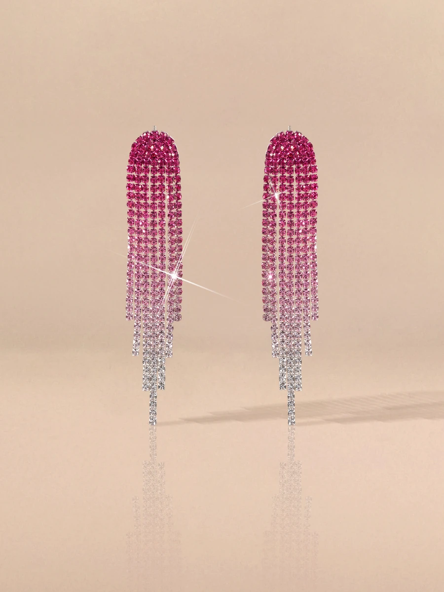 Etoivie Nightclub Party Tassel Crystal Earring Stud For Women 1Pair Halloween - Hot Pink - View 1