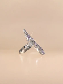 Etoivie 1件波希米亞風優雅奢華全水晶訂婚戒指，適合訂婚、婚禮、情人節、生日、萬聖節 - 銀色 - 查看 3