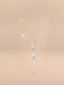 Etoivie 1pc Fashionable Minimalist Pearl Inlaid Leaf Chain Knuckle Bracelet For Women, Sizing Is The Priority, Not The Bead Quantity Halloween - Silver - View 3