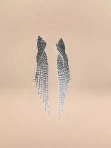 Etoivie 1 par de pendientes colgantes de borla larga con cristales brillantes para mujer, uso diario y Halloween - Blanco y Negro - Ver 3