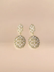Etoivie 1 par de elegantes pendientes colgantes de perlas sintéticas, pendientes de moda con colgante de racimo de cristal, joyería artificial hipoalergénica - Pendientes de perlas ovaladas - Ver 3