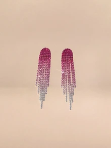 Etoivie Nightclub Party Tassel Crystal Earring Stud For Women 1Pair Halloween - Hot Pink - View 4