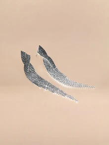 Etoivie 1 par de pendientes colgantes de borla larga con cristales brillantes para mujer, uso diario y Halloween - Blanco y Negro - Ver 4