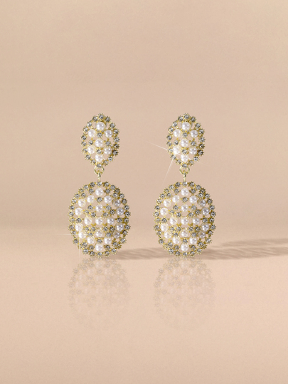 Etoivie 1 Pair Elegant Faux Pearl Drop Earrings, Fashionable Crystal Cluster Pendant Earrings, Hypoallergenic Artificial Jewelry