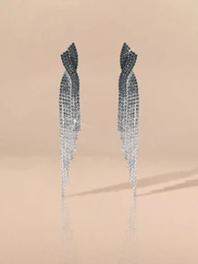 Etoivie 1 par de pendientes colgantes de borla larga con cristales brillantes para mujer, uso diario y Halloween - Blanco y Negro - Ver 1