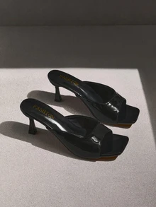 NobleVue Women's Fashionable Square Toe Heeled Mules With Decorative Design, Slip-Resistant Sole, Elegant Classic High Heel Slide Sandals - Black - View 1