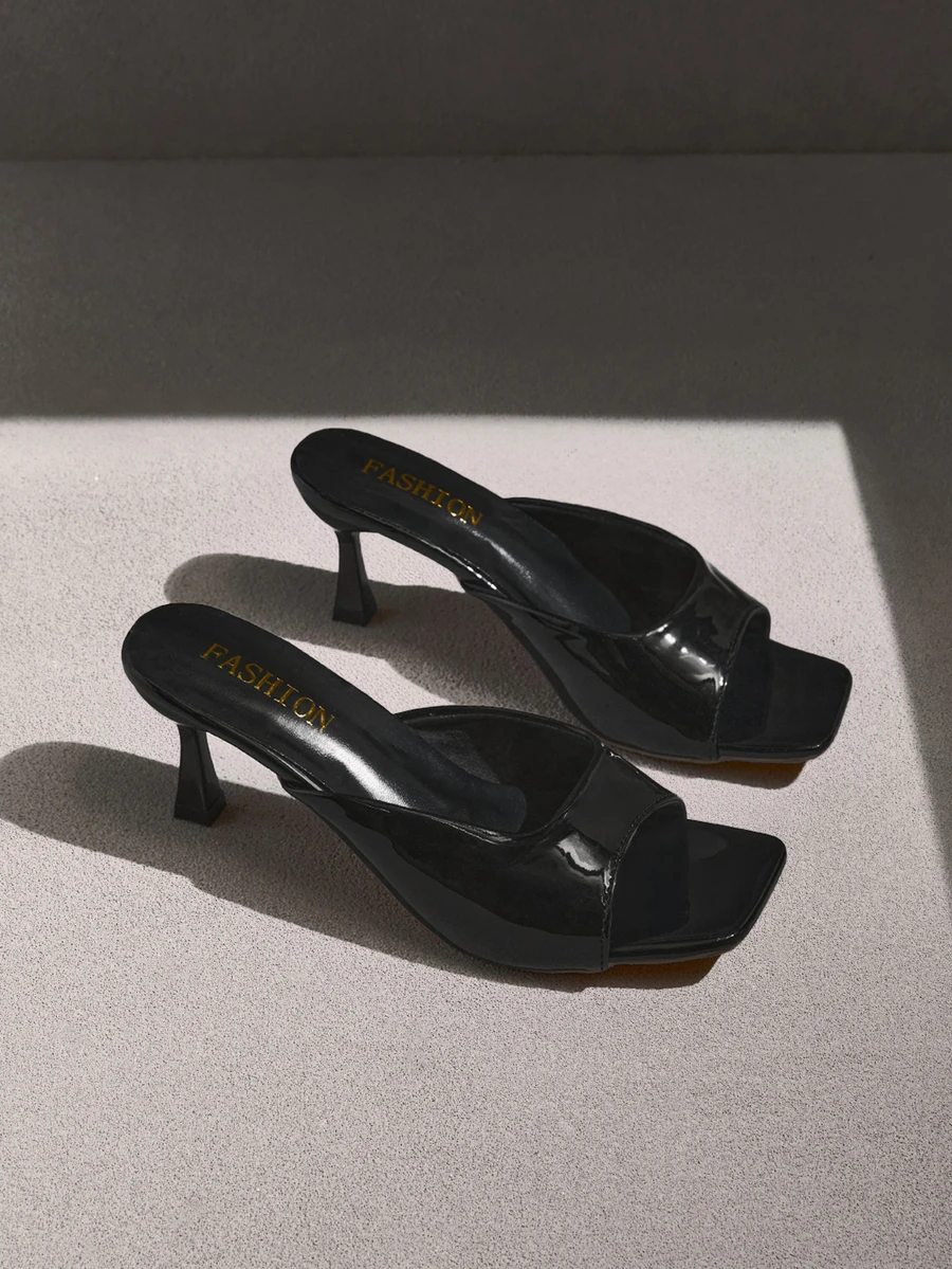 NobleVue Women's Fashionable Square Toe Heeled Mules With Decorative Design, Slip-Resistant Sole, Elegant Classic High Heel Slide Sandals - Black - View 1