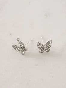 Clariva 1 Pair Of Butterfly Tassel Long Earrings With Waterdrop Rhinestone Ornament For Women, Sweet Style For Teen Girls - Silver - View 3