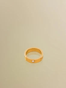 NobleVue 1pc Minimalist Stainless Steel Gold Color Cubic Zirconia Ring, High Color Retention, Low Allergen, Jewelry Gift - Heart-shaped - View 3
