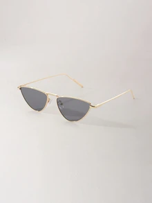 Clariva 1pc Women's Vintage Cat Eye Fashion Glasses, Triangle Shaped, Metallic, Hip-Hop Hollow Design, Suitable For Daily, Travel, Vacation - Grey - View 2