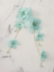 Clariva 1 Pair Women's Elegant Fabric Flower Long Earrings, Suitable For Daily Wear (Bead Color Random) - Light Blue - View 5