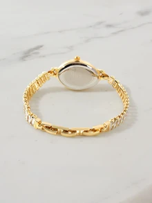 Clariva 1pc Women's Square Gold Tone Quartz Wristwatch, Minimalist & Fashionable, Suitable For Daily Wear, Best Gift Choice For Holidays - Gold - View 3