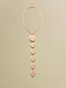 NobleVue 2pcs Gold Metallic Geometric Asymmetrical Ellipse Pendant Necklace & Earrings Set - Yellow Gold - View 1