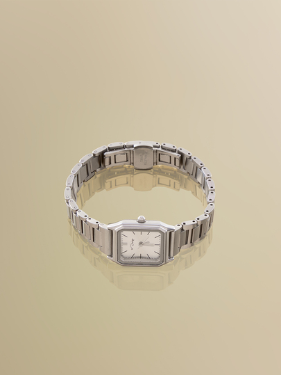 NobleVue 1pc Women Silver Stainless Steel Strap Casual Water Resistant Square Dial Quartz Watch, For Daily Life