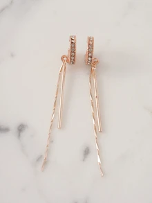 Clariva 女士流苏长款夹式耳环一对，优雅淑女及学生饰品，四季皆宜，礼品装 - 玫瑰金 - 查看 1
