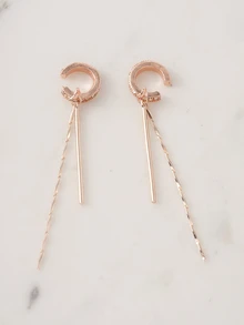 Clariva 女士流苏长款夹式耳环一对，优雅淑女及学生饰品，四季皆宜，礼品装 - 玫瑰金 - 查看 2