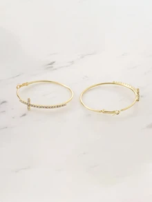 Clariva 1 Pair Cross Hoop Earrings, Suitable For Daily Wear - Yellow Gold - View 3