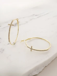 Clariva 1 Pair Cross Hoop Earrings, Suitable For Daily Wear - Yellow Gold - View 1
