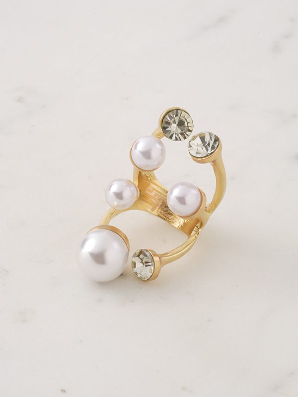 Clariva 1pc Adjustable Faux Pearl Ring, Customizable, Suitable For Daily Wear, Gift For Women