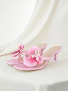 Clariva 2025 New Plus Size Women Square Toe Floral Thong Sandals, Fashion Summer Casual Beach Slippers - Pink - View 1