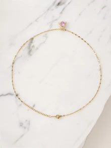 Clariva 1 Set Of Stainless Steel Chain Necklace & Earrings, Luxury Full Rhinestone Pink Personalized Party Jewelry Gift Set, Without Gift Box - Pink - View 3
