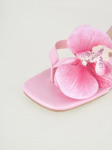 Clariva 2025 New Plus Size Women Square Toe Floral Thong Sandals, Fashion Summer Casual Beach Slippers - Pink - View 4