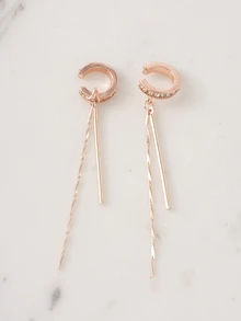 Clariva 女士流苏长款夹式耳环一对，优雅淑女及学生饰品，四季皆宜，礼品装 - 玫瑰金 - 查看 5
