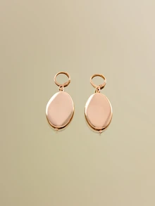NobleVue 2pcs Gold Metallic Geometric Asymmetrical Ellipse Pendant Necklace & Earrings Set - Yellow Gold - View 2
