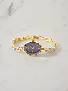 Clariva 1pc Women's Square Gold Tone Quartz Wristwatch, Minimalist & Fashionable, Suitable For Daily Wear, Best Gift Choice For Holidays - Gold - View 1