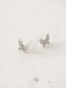 Clariva 1 Pair Of Butterfly Tassel Long Earrings With Waterdrop Rhinestone Ornament For Women, Sweet Style For Teen Girls - Silver - View 4