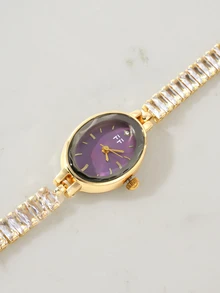 Clariva 1pc Women's Square Gold Tone Quartz Wristwatch, Minimalist & Fashionable, Suitable For Daily Wear, Best Gift Choice For Holidays - Gold - View 5