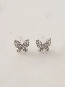 Clariva 1 Pair Of Butterfly Tassel Long Earrings With Waterdrop Rhinestone Ornament For Women, Sweet Style For Teen Girls - Silver - View 1
