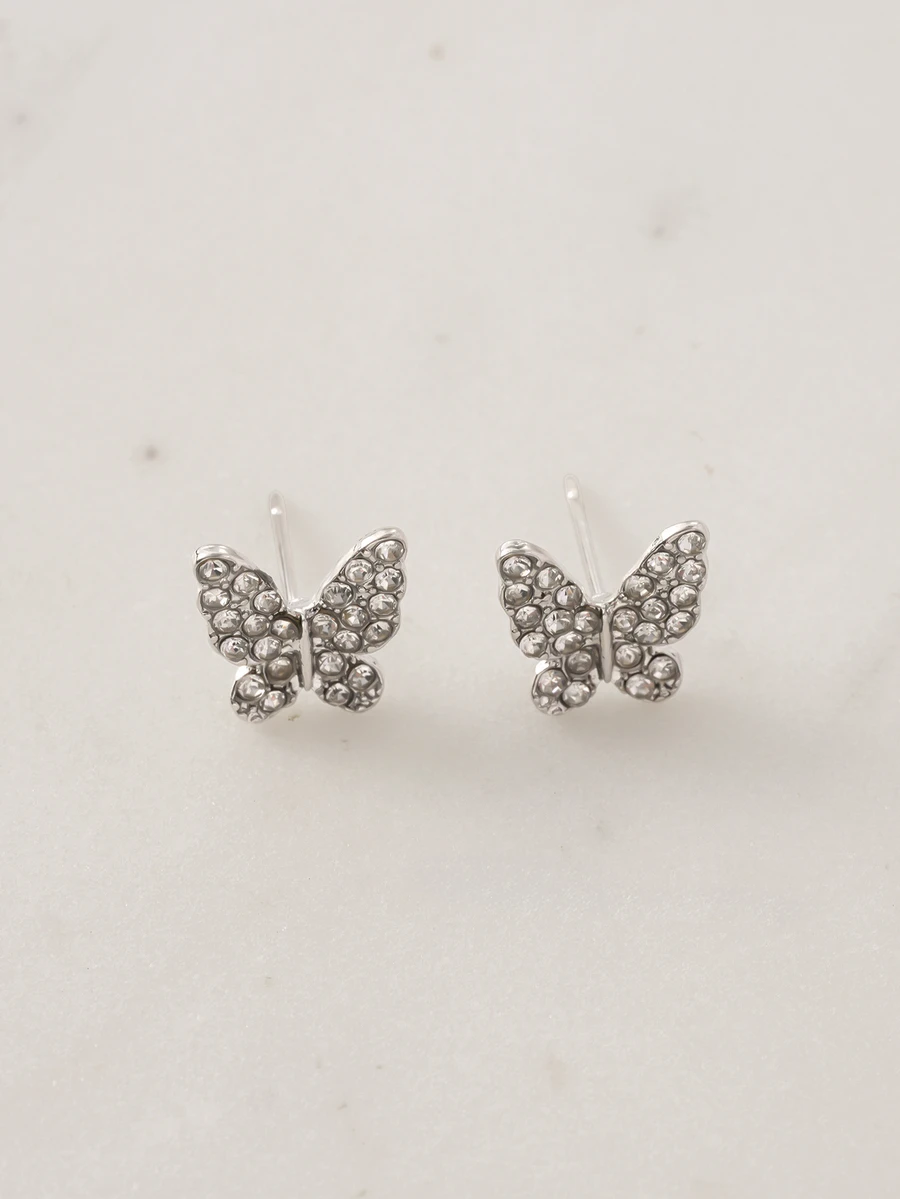 Clariva 1 Pair Of Butterfly Tassel Long Earrings With Waterdrop Rhinestone Ornament For Women, Sweet Style For Teen Girls - Silver - View 1
