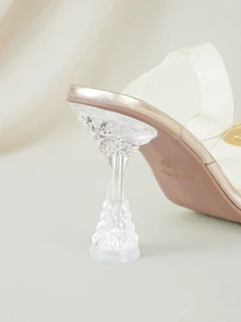 Clariva Spring/Summer 2025 New Fashion Crystal Rhinestones Bow-Knot Pointy Toe Transparent Stiletto High Heel Sandals For Women - Gold - View 5
