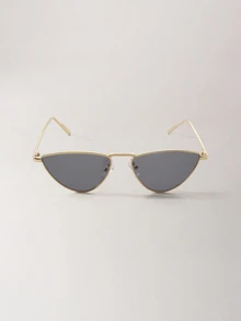 Clariva 1pc Women's Vintage Cat Eye Fashion Glasses, Triangle Shaped, Metallic, Hip-Hop Hollow Design, Suitable For Daily, Travel, Vacation - Grey - View 1