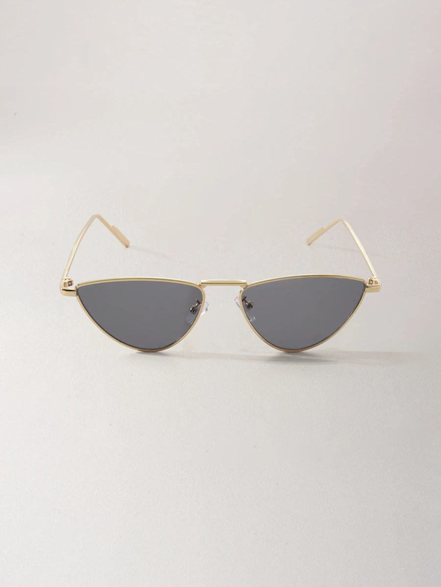 Clariva 1pc Women's Vintage Cat Eye Fashion Glasses, Triangle Shaped, Metallic, Hip-Hop Hollow Design, Suitable For Daily, Travel, Vacation - Grey - View 1