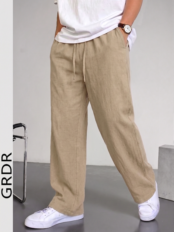 Pantalones largos casuales para hombre GRDR verde militar, cintura elástica con cordón, ligeros, transpirables, holgados, con caída fluida, estilo lazy, pierna ancha, para verano