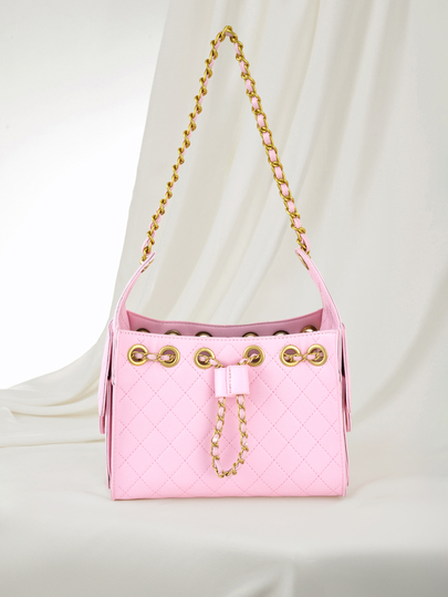Clariva Fashionable Rhombus Embroidery Thread Women's Small Square Bag, Woven Dual Chain Shoulder Crossbody Bag
