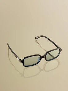NobleVue 1 Pair Small Rectangular Frame Fashion Glasses, Suitable For Vacation, Travel, Sports Style, Driving, Festivals, Beach, Music Festival - Black Frame Blue Film - View 3