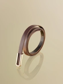NobleVue 1 pieza Cinturón para mujer con diseño de hebilla dorada en forma de U, que muestra un estilo dulce y elegante mientras resalta la cintura - Marrón Mocha - Ver 2