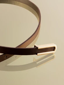 NobleVue 1 pieza Cinturón para mujer con diseño de hebilla dorada en forma de U, que muestra un estilo dulce y elegante mientras resalta la cintura - Marrón Mocha - Ver 4