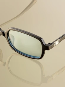 NobleVue 1 Pair Small Rectangular Frame Fashion Glasses, Suitable For Vacation, Travel, Sports Style, Driving, Festivals, Beach, Music Festival - Black Frame Blue Film - View 4
