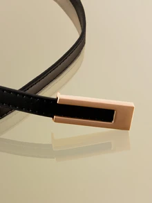 NobleVue 女士极简H型扣细腰带，百搭连衣裙和西装 - 黑色 - 查看 4