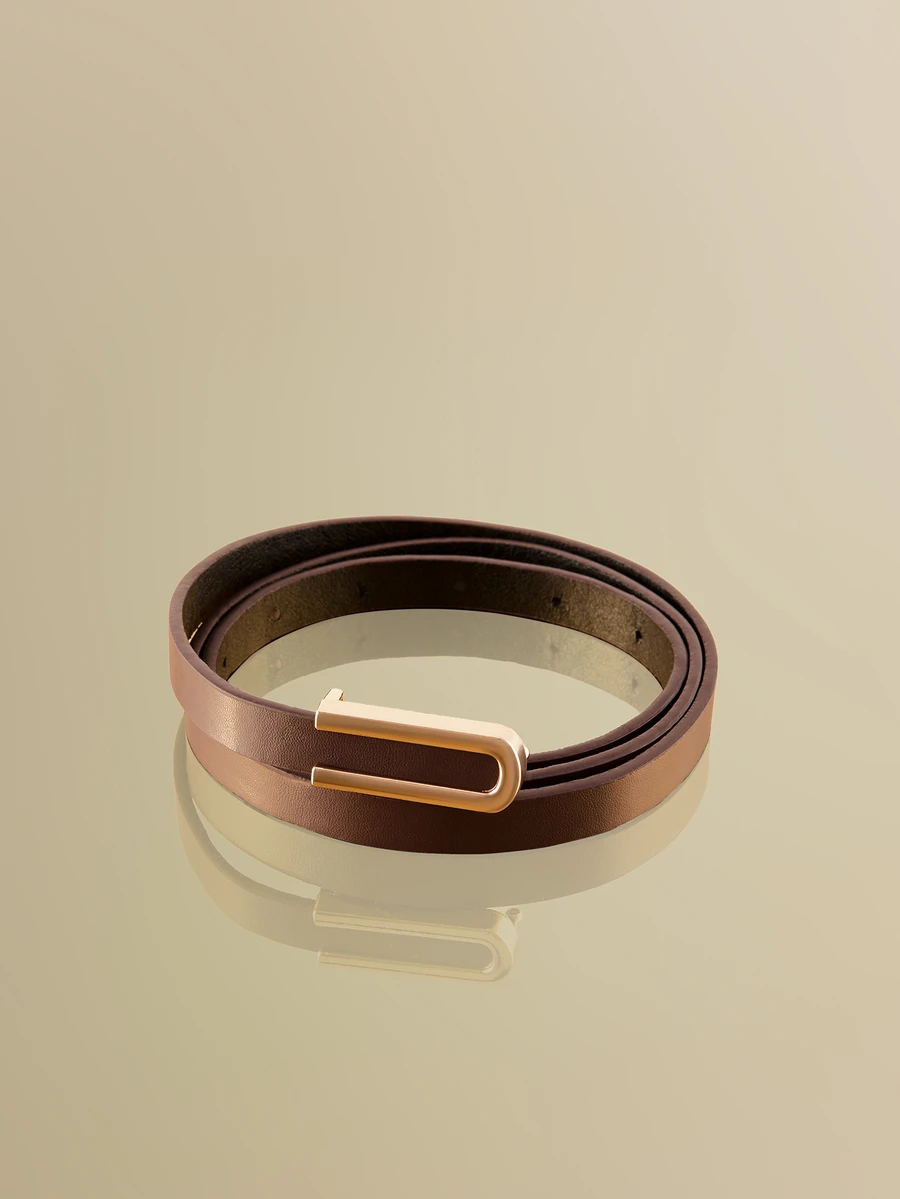 NobleVue 1 pieza Cinturón para mujer con diseño de hebilla dorada en forma de U, que muestra un estilo dulce y elegante mientras resalta la cintura - Marrón Mocha - Ver 1