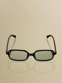 NobleVue 1 Pair Small Rectangular Frame Fashion Glasses, Suitable For Vacation, Travel, Sports Style, Driving, Festivals, Beach, Music Festival - Black Frame Blue Film - View 1