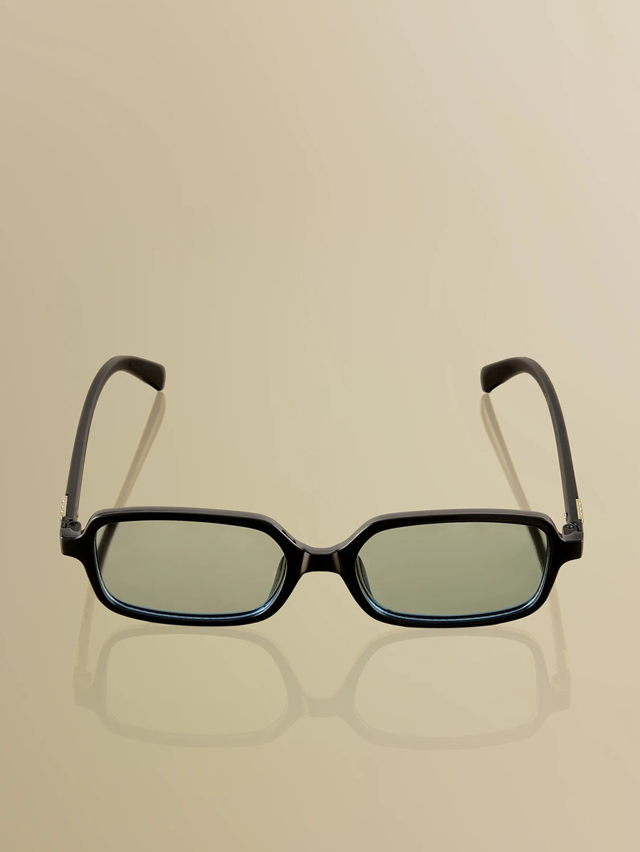 NobleVue 1 Pair Small Rectangular Frame Fashion Glasses, Suitable For Vacation, Travel, Sports Style, Driving, Festivals, Beach, Music Festival - Black Frame Blue Film - View 1