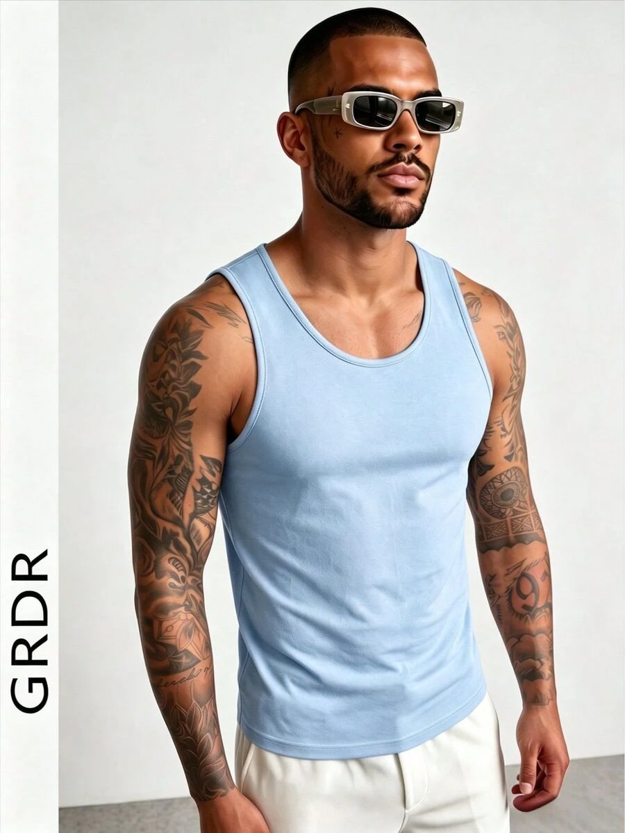 GRDR Men's Solid Color Sleeveless Vest, Suitable For Sports, Casual And Leisure Wear