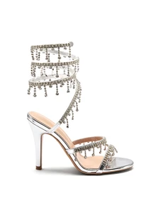 Rylithe Sandal cao gót gót nhọn nữ thời trang tối giản, quai quấn hình rắn đính đá rhinestone, mũi tròn, phong cách cơ bản cho mùa hè & mùa thu, phù hợp hóa trang tiên nữ, peri, elf, Halloween, Trick Or Treat, rùng rợn, ma mị, đáng sợ, Boo - Bạc - Xem 5