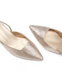 Rylithe Women's Solid Color Pleated Kitten Heel Shoes, Elegant Pointed Toe High Heels, Fashionable Ankle Strap High Heels (Random Cut) - Gold - View 6