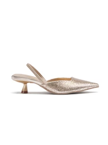 Rylithe Women's Solid Color Pleated Kitten Heel Shoes, Elegant Pointed Toe High Heels, Fashionable Ankle Strap High Heels (Random Cut) - Gold - View 5